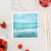 Serviette En Papier Plage Retro - Océan côtier Aquarelle bleu Turquois (En situation)