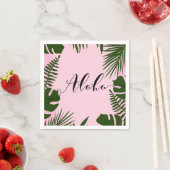 Serviette En Papier Plage rose Tropical Vert Feuille Été Aloha Luau (En situation)