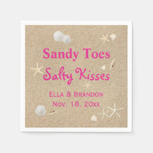 Serviette En Papier Plage Sandy Toes Salty Baisers Mariage Napkin rose