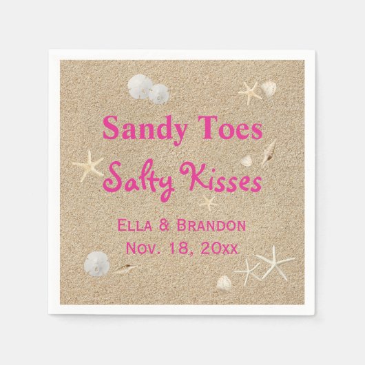 Serviette En Papier Plage Sandy Toes Salty Baisers Mariage Napkin rose (Devant)