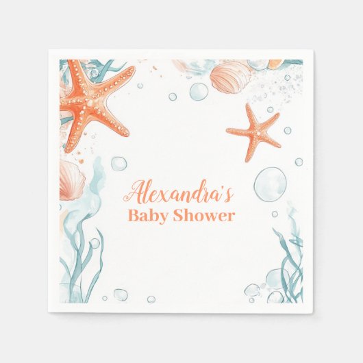 Serviette En Papier Plage Starfish & Seashells Baby shower élégant (Devant)