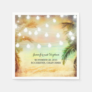 Serviette En Papier Plage Sunset Palms and String Lights Mariage