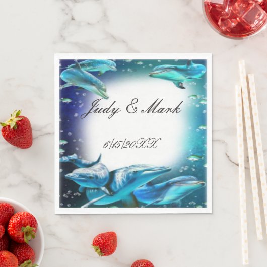 Serviette En Papier Plage thème Dauphin papier Mariage Napkin (En situation)