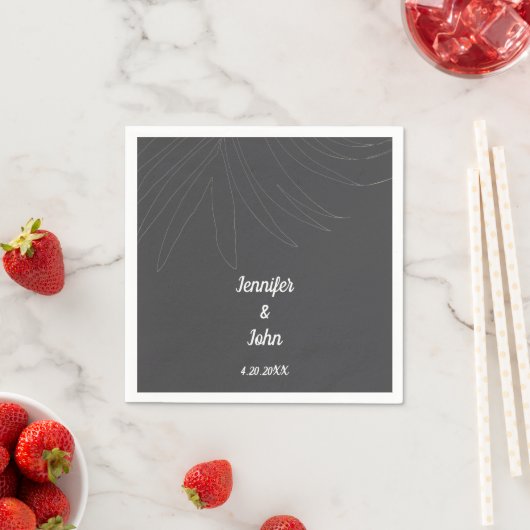 Serviette En Papier Plage Tropical Palm Leaf Mariage gris blanc (En situation)