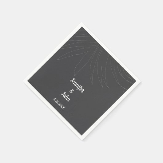 Serviette En Papier Plage Tropical Palm Leaf Mariage gris blanc (Coin)