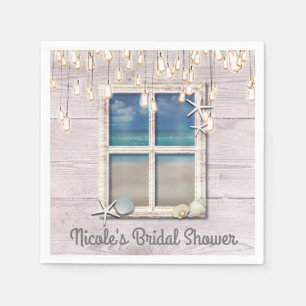 Serviette En Papier Plage tropicale Fenêtre Bois blanc Élégant Côtier