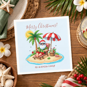 Serviette En Papier Plage tropicale & fête de Noël de Santa