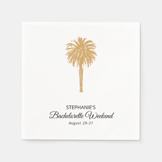 Serviette En Papier Plage Tropicale Gold Palm Destination Bachelorette (Devant)