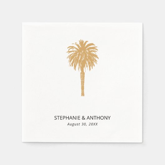 Serviette En Papier Plage tropicale Gold Palm Tree Destination Mariage (Devant)