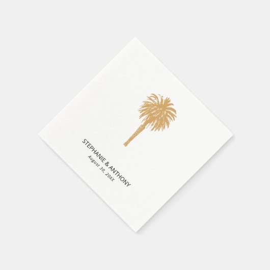 Serviette En Papier Plage tropicale Gold Palm Tree Destination Mariage (Coin)