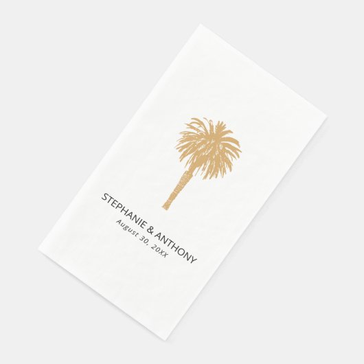 Serviette En Papier Plage tropicale Gold Palm Tree Destination Mariage (Coin)