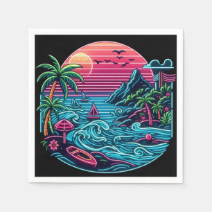 Serviette En Papier Plage tropicale/néon hawaïen