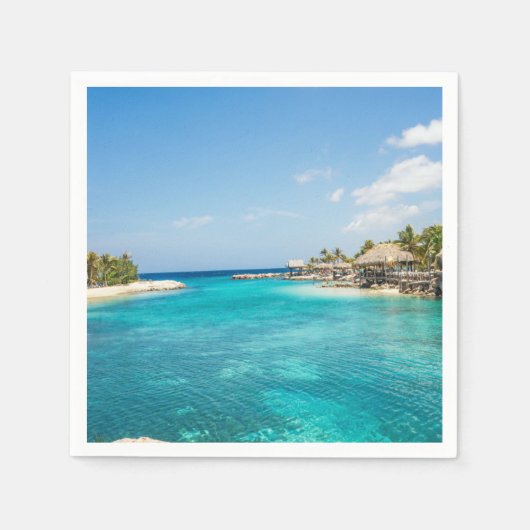Serviette En Papier Plage tropicale pittoresque avec huttes de chaume  (Devant)