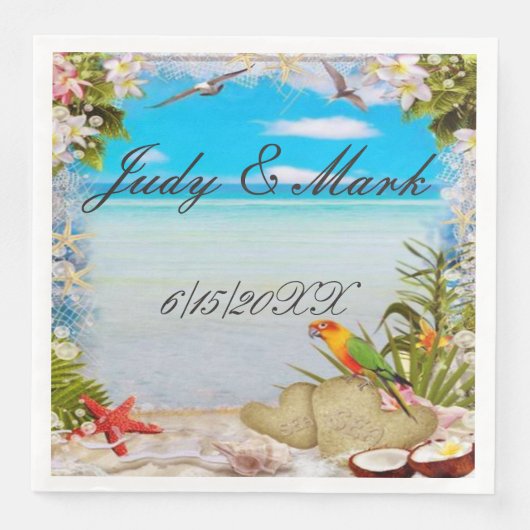 Serviette En Papier Plage tropicale Plage Floral Mariage Papier (Devant)