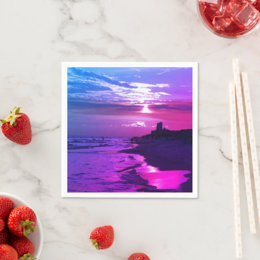 Serviette En Papier Plage violet coucher de soleil Papier serviettes (En situation)