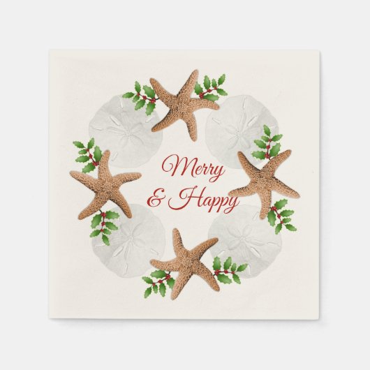 Serviette En Papier Plage Wreath Joyeux n Joyeux Noël Napkin (Devant)