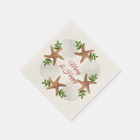 Serviette En Papier Plage Wreath Joyeux n Joyeux Noël Napkin (Coin)