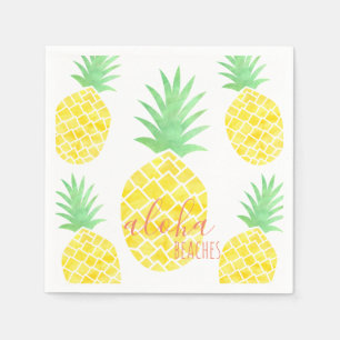Serviette En Papier Plages jaunes et vertes d'ananas d'aquarelle Aloha