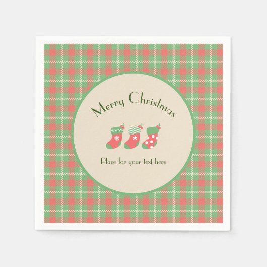 Serviette En Papier Plaid à base verte de Noël (Devant)