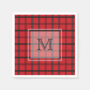 Serviette En Papier Plaid de tartan rouge et noir décoré d'un