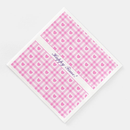 Serviette En Papier Plaid Modern Pink Heart Collection (Coin)
