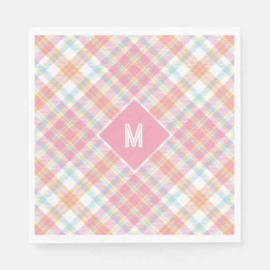 Serviette En Papier Plaid Monogramme personnalisé / Motif Tartan (Devant)