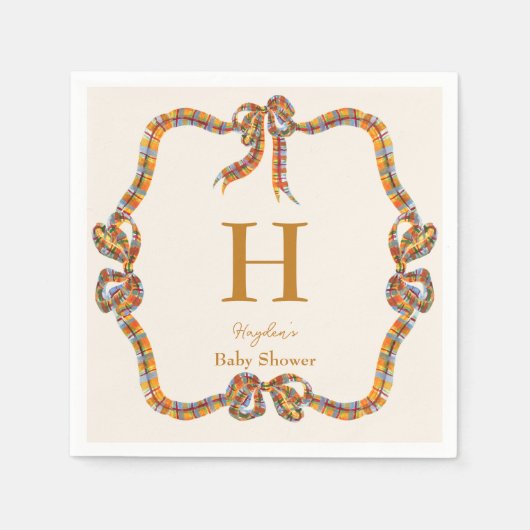 Serviette En Papier Plaid Orange Blue Monogramme Personnalisé Napkin (Devant)