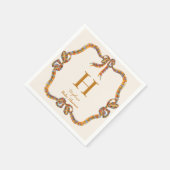 Serviette En Papier Plaid Orange Blue Monogramme Personnalisé Napkin (Coin)