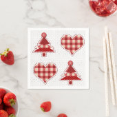 Serviette En Papier Plaid Red Christmas Trees and Hearts Motif (En situation)