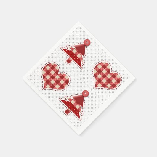 Serviette En Papier Plaid Red Christmas Trees and Hearts Motif (Coin)