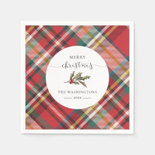 Serviette En Papier Plaid Red Rustic Joyeux Noël Farmhouse Papier (Devant)