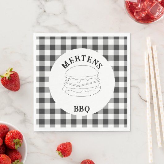 Serviette En Papier Plaid rustique de bisons noirs et blancs (En situation)