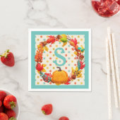 Serviette En Papier Plaisir automne citrouille wreath polka point turq (En situation)