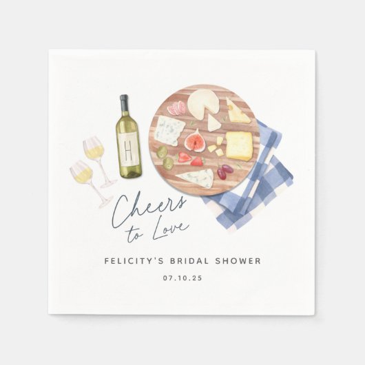 Serviette En Papier Planche de Charcuterie Vin et Fromage À l'amour (Devant)
