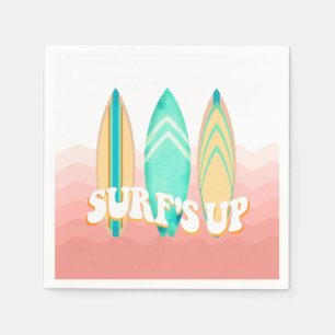 Serviette En Papier Planche de surf Pink Surfs Up pour anniversaire