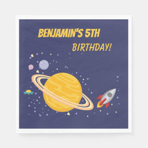 Serviette En Papier Planètes d'anniversaire et Rockship dans l'espace