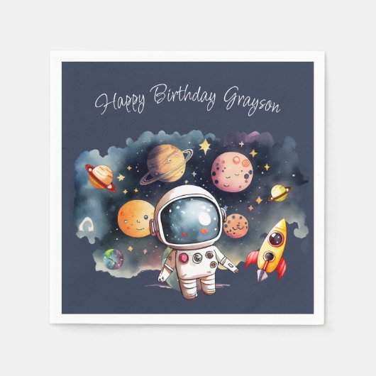 Serviette En Papier Planètes extérieures Bleues (Devant)