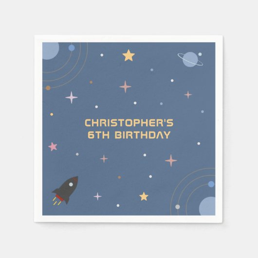 Serviette En Papier Planètes & Rocket, Espace Extérieur Anniversaire N (Devant)