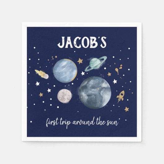 Serviette En Papier Planètes spatiales Galaxy Gold Blue Boy Anniversai (Devant)