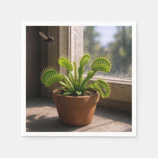 Serviette En Papier Plante de Dionée Attrape-Mouche en Pot avec des Mo (Devant)