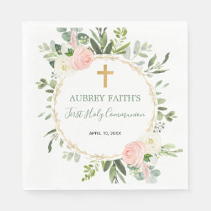 Serviette En Papier Plante dorée rose eucalyptus Première communion 