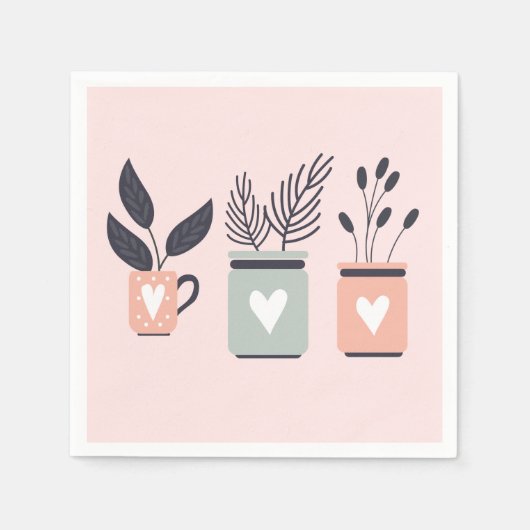 Serviette En Papier Plantes de pot moderne rose et gris pastel (Devant)