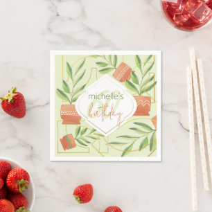 Serviette En Papier Plantes frais en pots en céramique Aquarelle