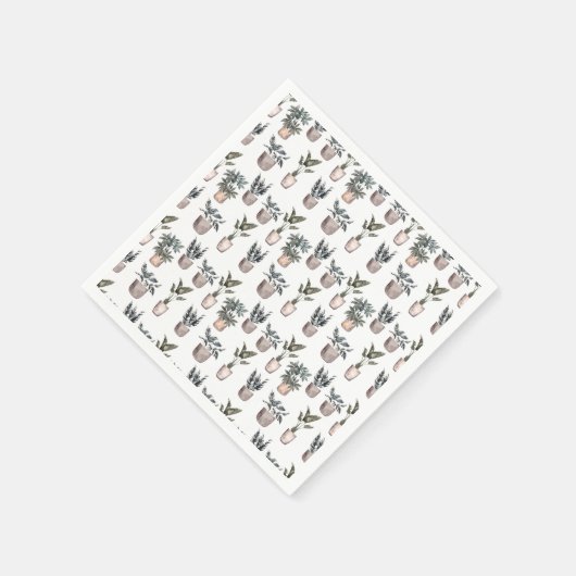 Serviette En Papier Plantes Potés en blanc (Coin)