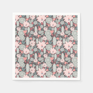 Serviette En Papier Plantes Succulentes Et Cactus Dans Un Motif Rose M