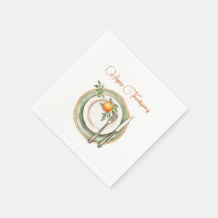 Serviette En Papier Plaque de dîner verte avec Bon thanksgiving orange