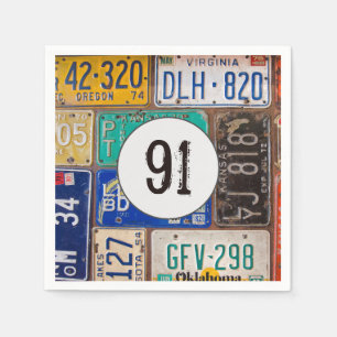 Serviette En Papier Plaque de licence rouillée 91e anniversaire
