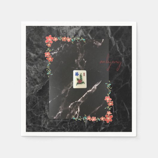 Serviette En Papier Plaque de papier de mahjong à fleurs rouges (Devant)