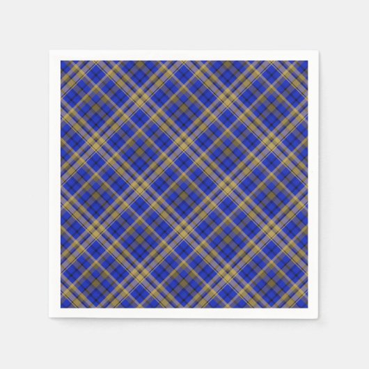 Serviette En Papier Plaque de tartan bleu et jaune. (Devant)