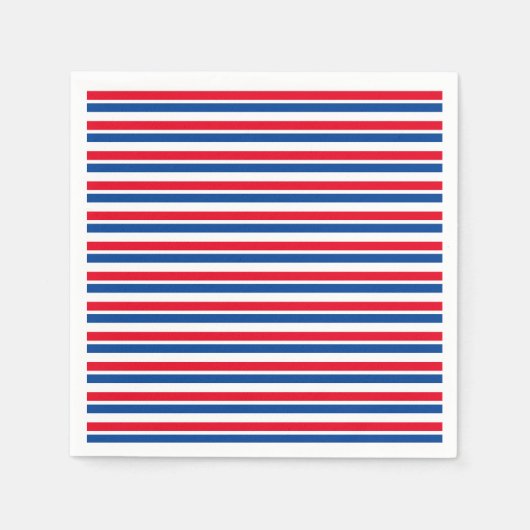 Serviette En Papier Plaque en papier rayé rouge, blanc et bleu (Devant)